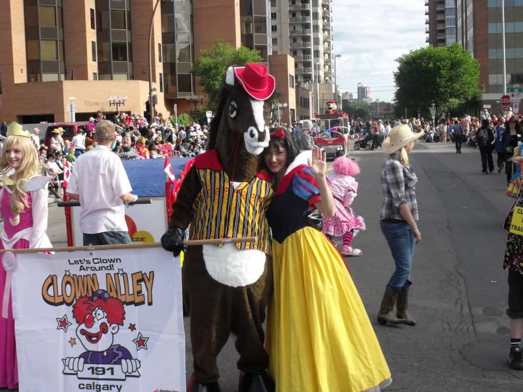 Princess Snow White hugging Flash the Horse Stampede Parade 2012