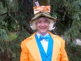 The Mad Hatter is a fun crazy character for Calgary tea birthday parties.