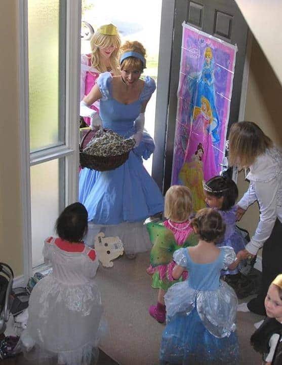 Princess Cinderella and Princess Sleeping Beauty arriving at Birthday Party