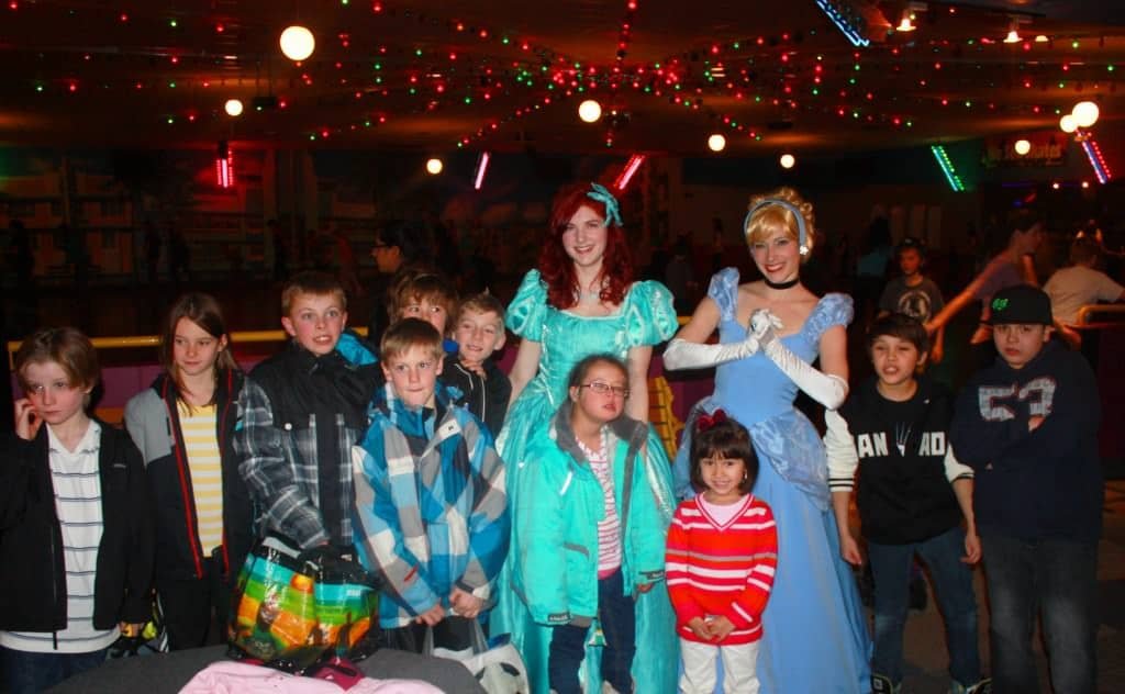 Princess Cinderella and Princess Little Mermaid at Rollerskate Birthday Party