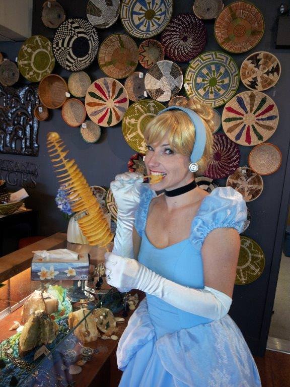 Cinderella trying Sour Cream and Onion Spiral Chips