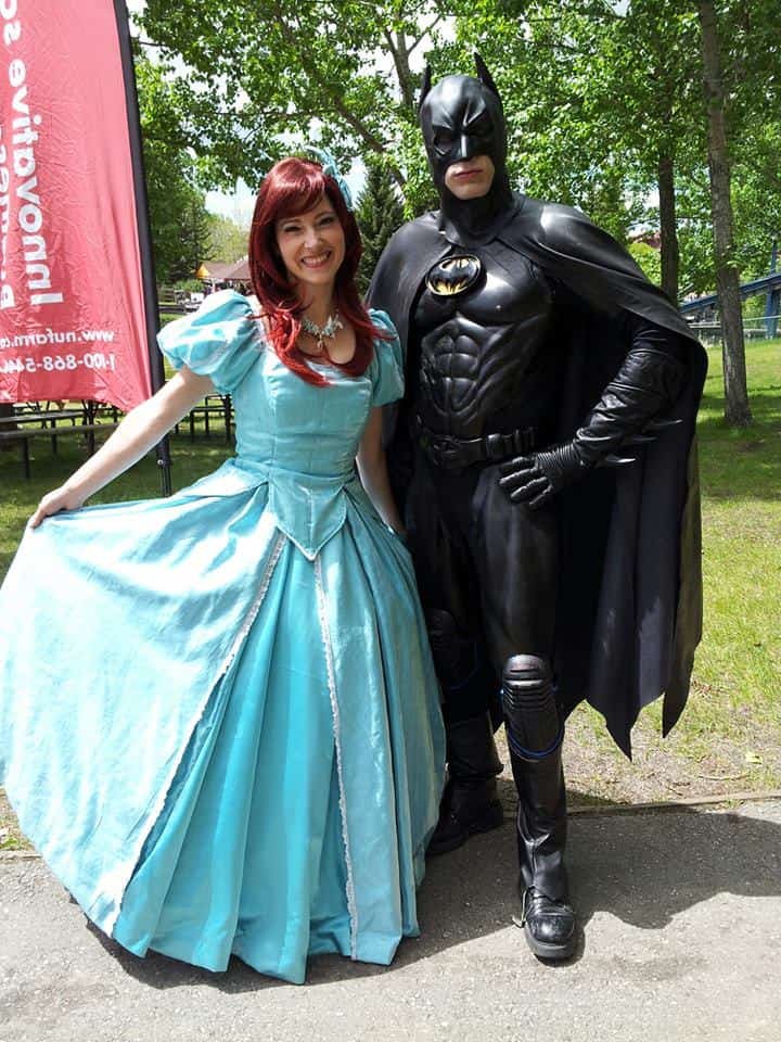 Princess Little Mermaid and Bat Superhero Man at Calgary Calaway Park