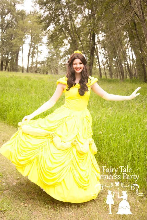 The Beauty Princess in her lovely yellow ball gown coming back from the French Village to see her father.