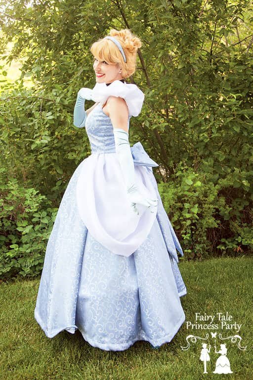 The Cinder Princess show off her new ball gown that her Fairy Godmother made for her with blue swirls