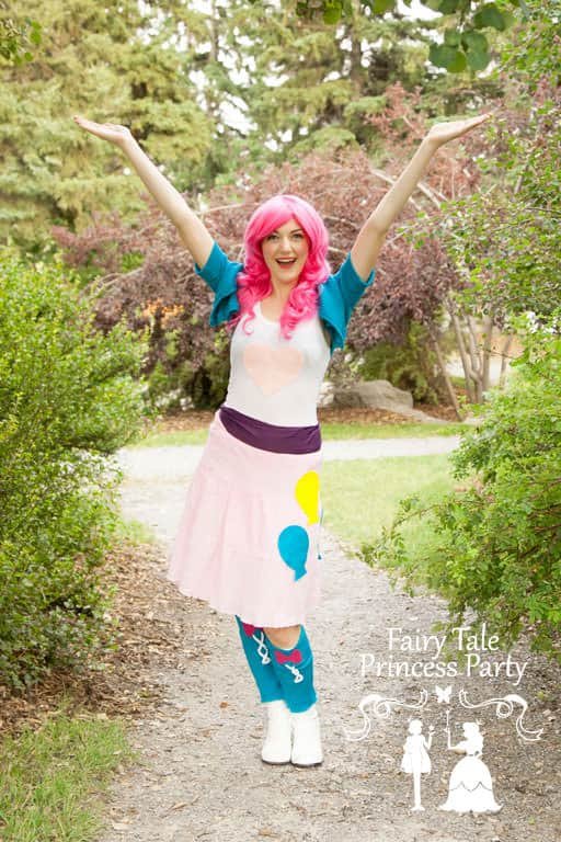 The Pink Haired Pony loves to eat birthday cake and pie at Calgary celebrations for kids.