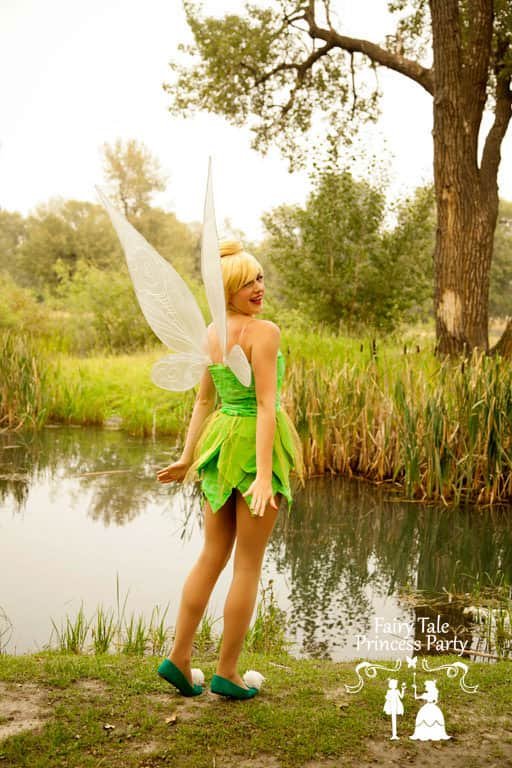 Forest Fairy showing off her flying wings before taking flight to get to a fairy-themed birthday party
